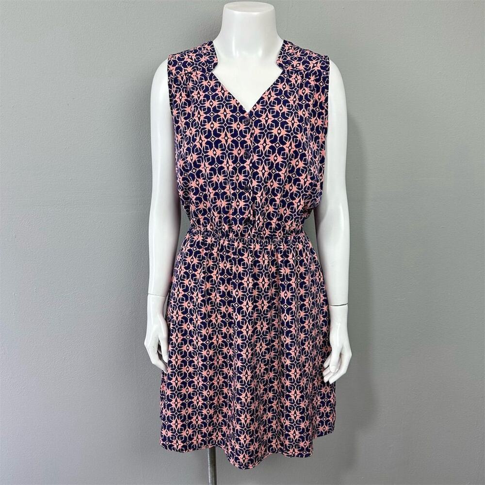 41 Hawthorn Womens Size M Blue Pink Sleeveless Geometric Print Dress V-Neck